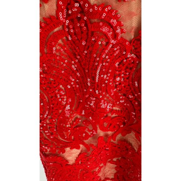 Free People Night Shimmers Mini Dress Womens Size 14 Red V Neck Lace Sequin New - Picture 9 of 16